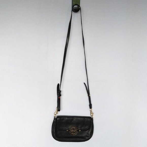 Tory Burch Black Mini Amanda Crossbody Purse Pebble Leather LOGO - Picture 1 of 5